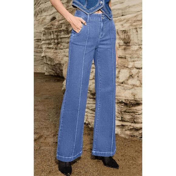 Sidefeel size 6 NWT Wide Leg Jeans Casual Baggy High Waisted blue Denim Pants - Picture 2 of 6